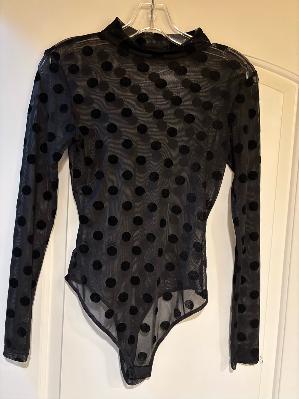 Black Polka Dot Sheer Top w/Long Sleeves by Meeks- LIKE NEW